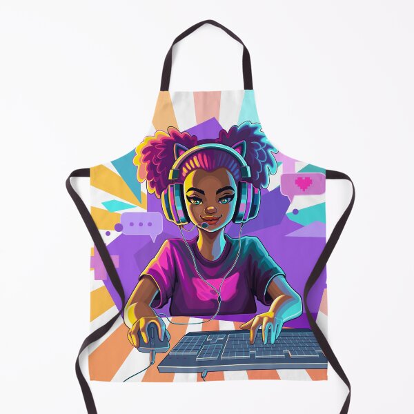 Item preview, African girl gamer or streamer with cat ears headset designed and sold by Ekaterina Glazkova.