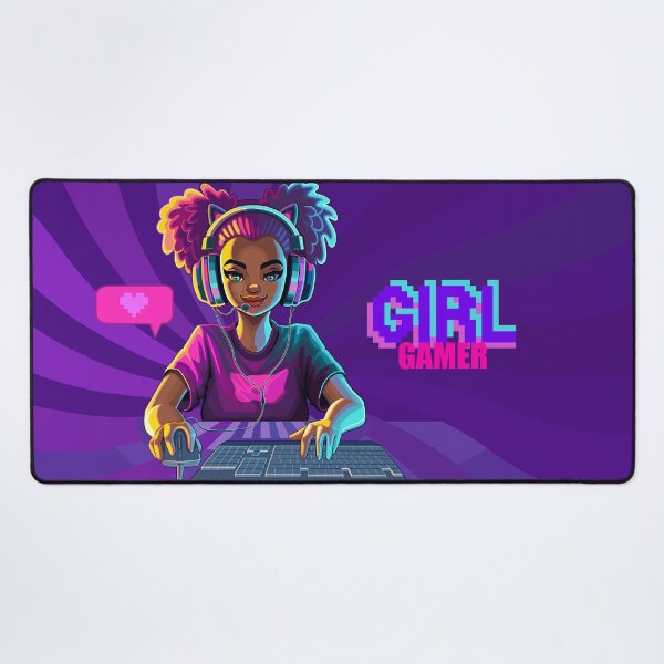 Item preview, African girl gamer or streamer with cat ears headset designed and sold by Ekaterina Glazkova.