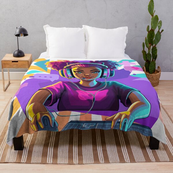 Item preview, African girl gamer or streamer with cat ears headset designed and sold by Ekaterina Glazkova.
