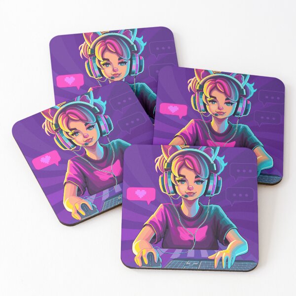 Item preview, Girl gamer or streamer with cat ears headset designed and sold by Ekaterina Glazkova.