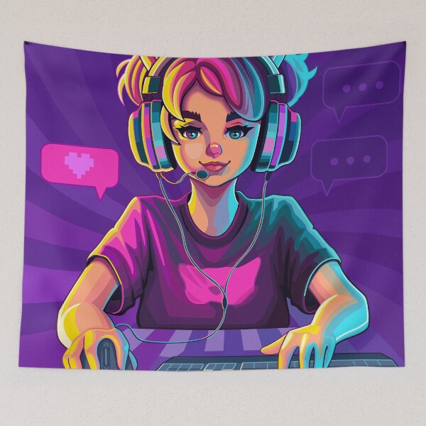 Item preview, Girl gamer or streamer with cat ears headset designed and sold by Ekaterina Glazkova.