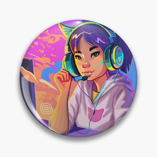 Item preview, Asian girl gamer or streamer with with cat ears headset designed and sold by Ekaterina Glazkova.