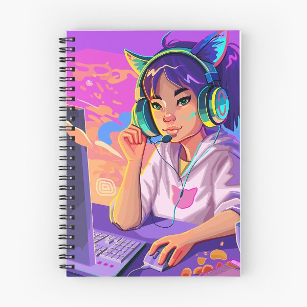 Item preview, Asian girl gamer or streamer with with cat ears headset designed and sold by Ekaterina Glazkova.