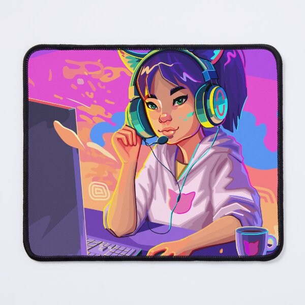 Item preview, Asian girl gamer or streamer with with cat ears headset designed and sold by Ekaterina Glazkova.