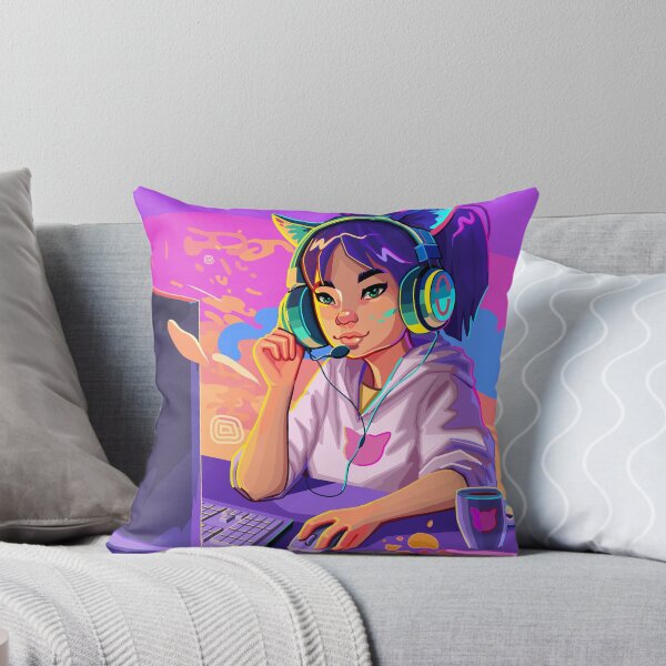 Item preview, Asian girl gamer or streamer with with cat ears headset designed and sold by Ekaterina Glazkova.