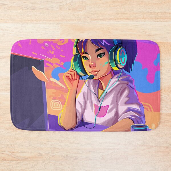 Item preview, Asian girl gamer or streamer with with cat ears headset designed and sold by Ekaterina Glazkova.