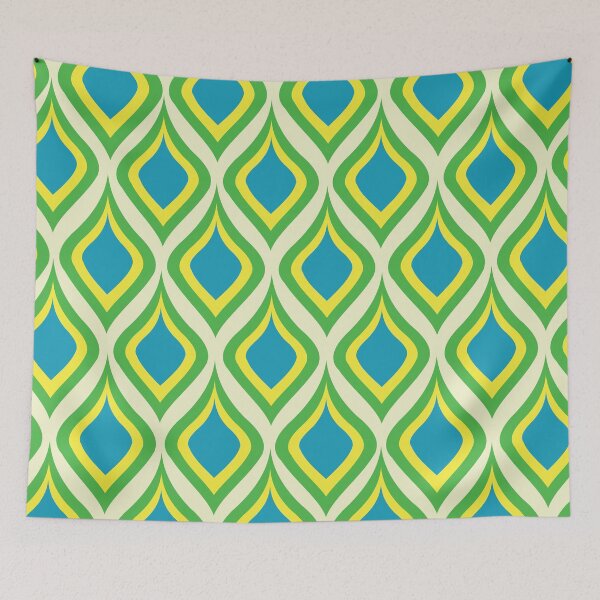 Item preview,  Retro Ogee Peacock Pattern in Green, Blue and Yellow  designed and sold by Yasminepatterns .