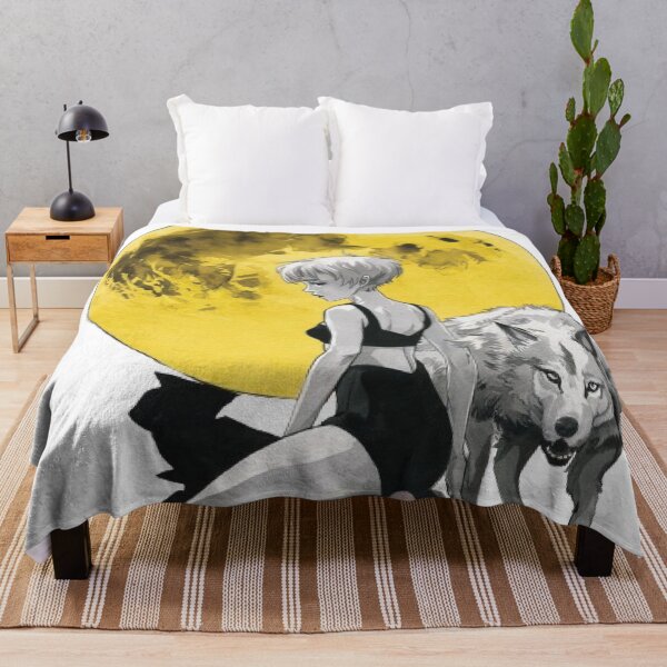 Item preview, Kneeling Woman with Wolf and Yellow Moon designed and sold by swahiliStickers.