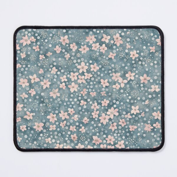 Item preview, small pink flowers on blue background designed and sold by Naturitude.