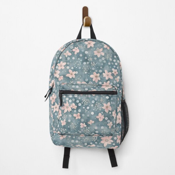 Item preview, small pink flowers on blue background designed and sold by Naturitude.