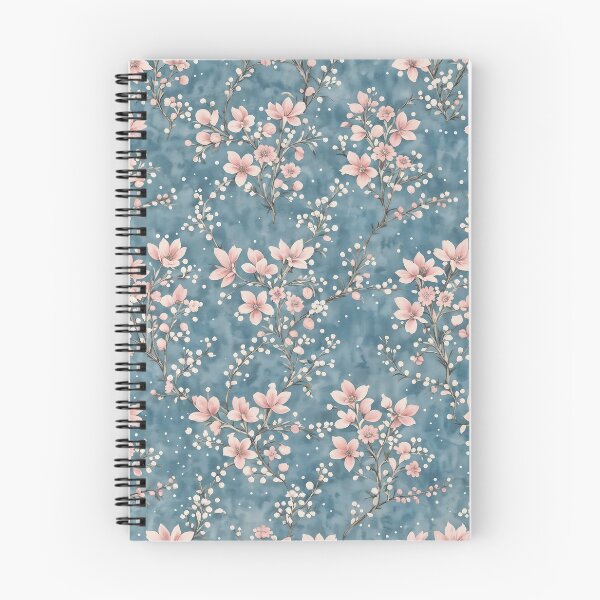 Item preview, small pink flowers on blue background designed and sold by Naturitude.