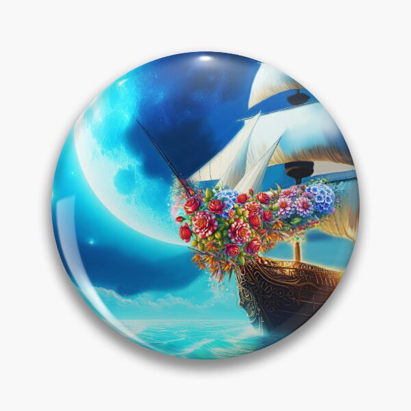 Item preview, Floral Ship Under the Crescent Moon designed and sold by EmeraldeaArt.