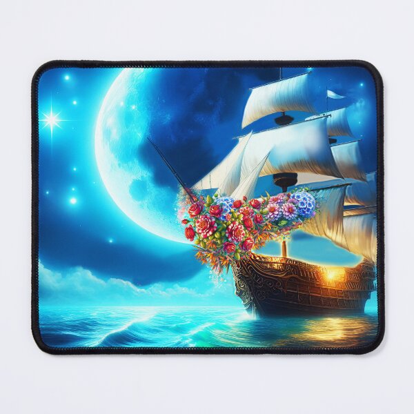 Item preview, Floral Ship Under the Crescent Moon designed and sold by EmeraldeaArt.