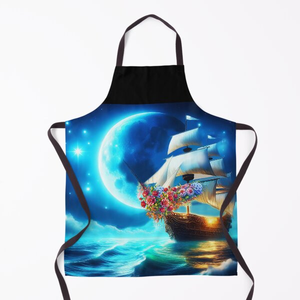 Item preview, Floral Ship Under the Crescent Moon designed and sold by EmeraldeaArt.