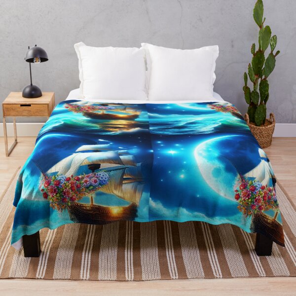 Item preview, Floral Ship Under the Crescent Moon designed and sold by EmeraldeaArt.