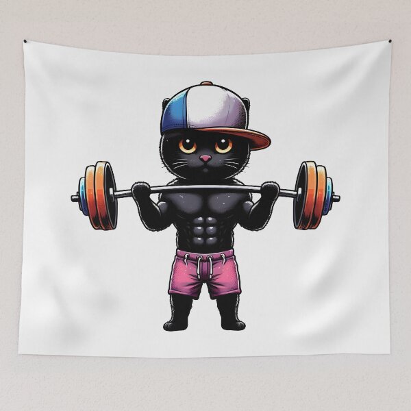 Item preview, A black cat weightlifting  designed and sold by BlackCatspet1.
