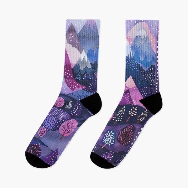 Item preview, Purple Mountain's Majesty, Folk Art Style Polka Dot Landscape designed and sold by Neika Shimm Designs.
