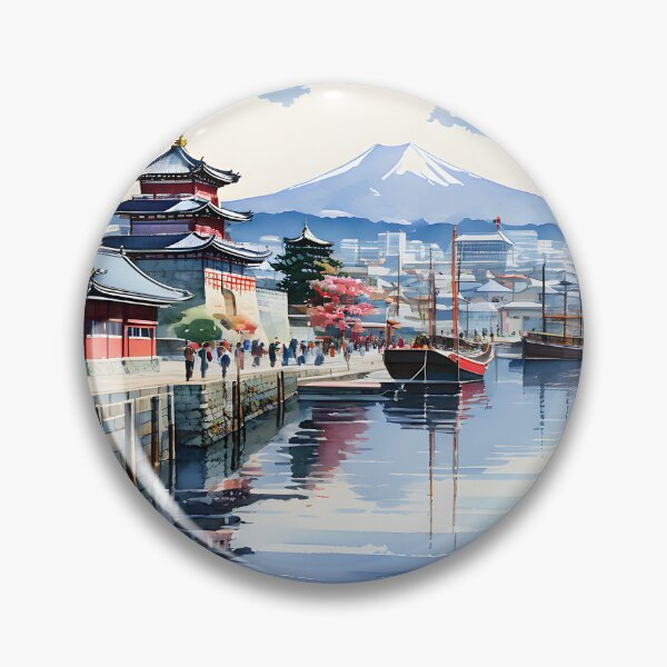 Item preview, Mount Hakodate: Vibrant Port in Watercolor Splendor designed and sold by LSVart.