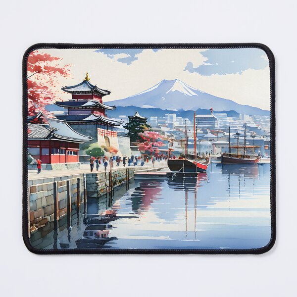 Item preview, Mount Hakodate: Vibrant Port in Watercolor Splendor designed and sold by LSVart.