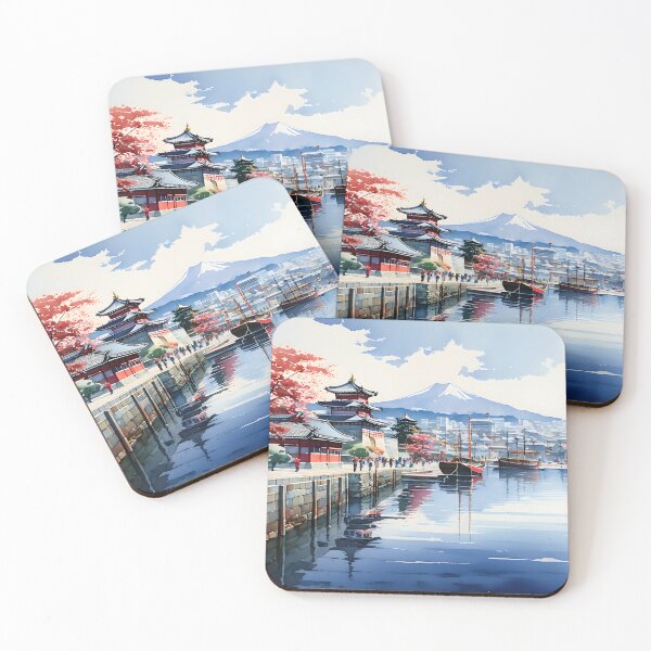 Item preview, Mount Hakodate: Vibrant Port in Watercolor Splendor designed and sold by LSVart.