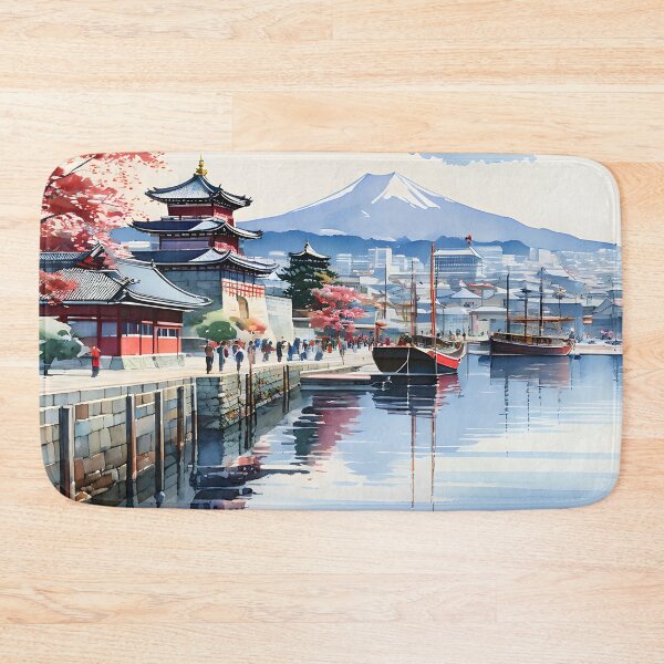 Item preview, Mount Hakodate: Vibrant Port in Watercolor Splendor designed and sold by LSVart.