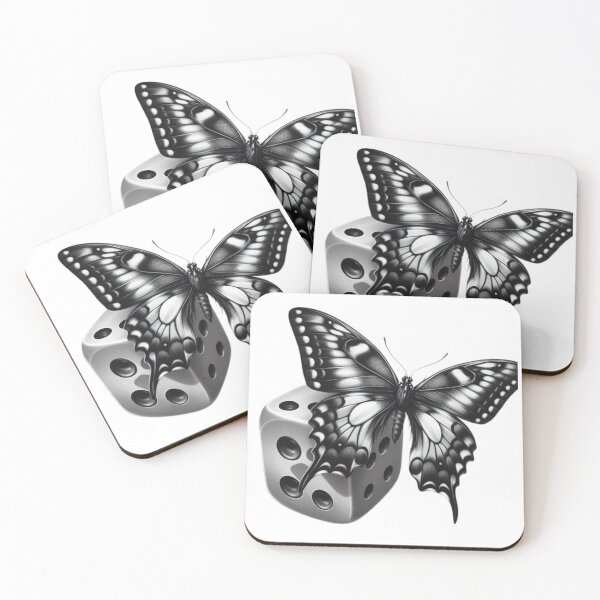 Item preview, Butterfly with a dice black and white sketch tattoo designed and sold by Expressions-Sel.