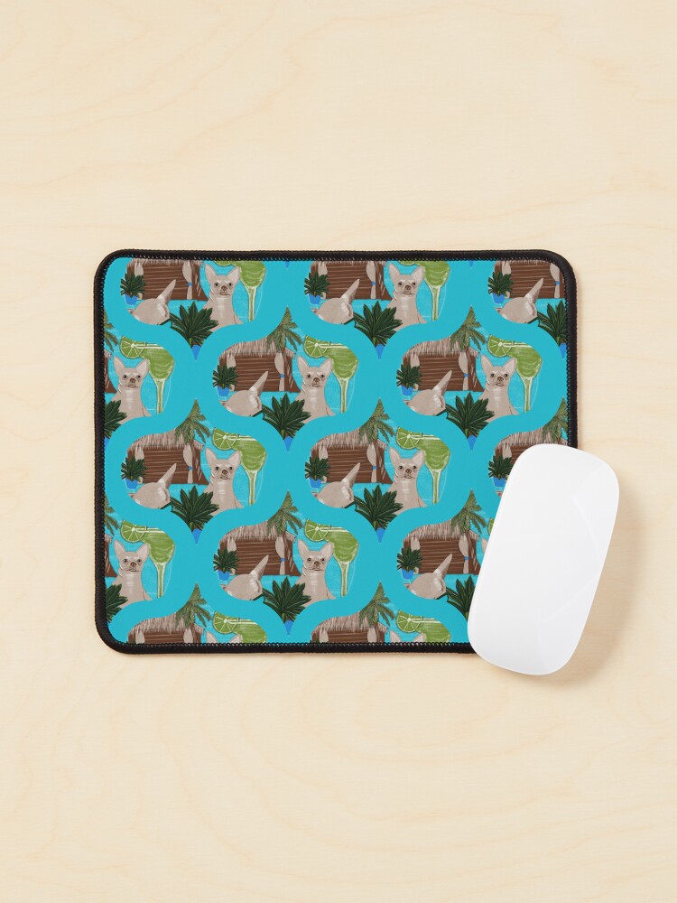 Mouse Pad, Chihuahuas Cabanas And Cocktails Retro Ogee designed and sold by Triplicate Limited