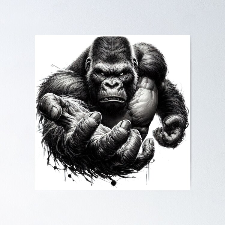 gorilla black and white sketch tattoo Sticker