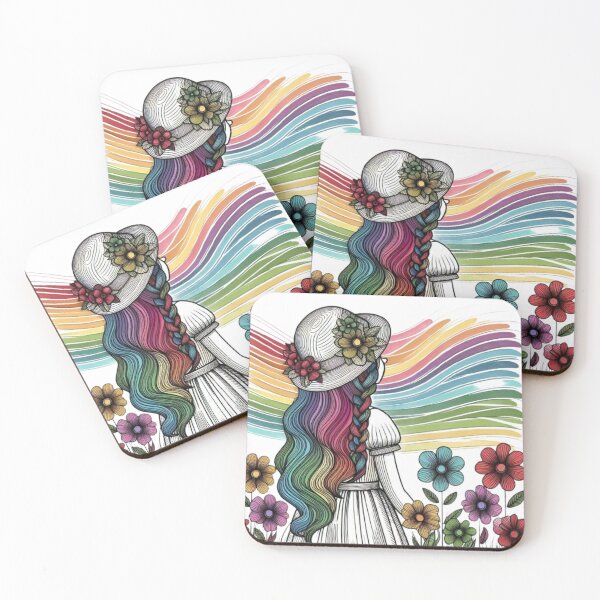 Item preview, Girl in a field of flowers and rainbows designed and sold by kankan22.