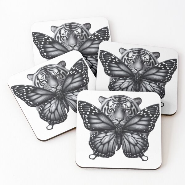 Item preview, Tiger with a butterfly black and white sketch tattoo designed and sold by Expressions-Sel.