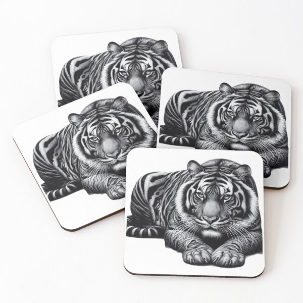 Item preview, Lying tiger black and white sketch tattoo designed and sold by Expressions-Sel.