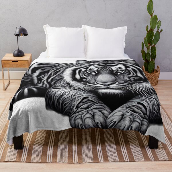 Item preview, Lying tiger black and white sketch tattoo designed and sold by Expressions-Sel.