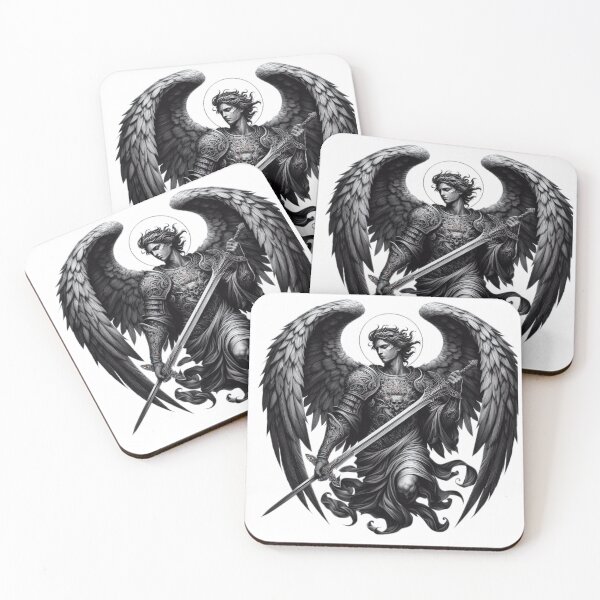 Item preview, Archangel Angel with a Sword black and white sketch tattoo designed and sold by Expressions-Sel.