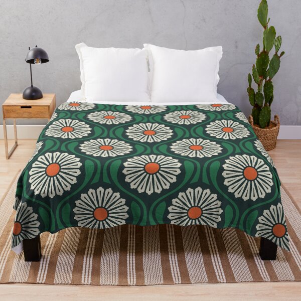 Item preview, KF 0268 B - Vintage Retro 70s Daisy Floral Pattern in Green Orange Cream designed and sold by KhakiFinch.