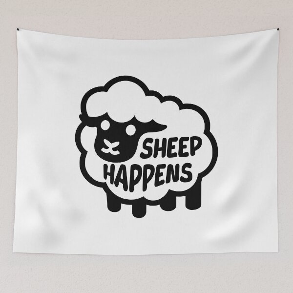 Item preview, Sheep Happens! Cute Black And White Sheep Pun designed and sold by PMCreative.