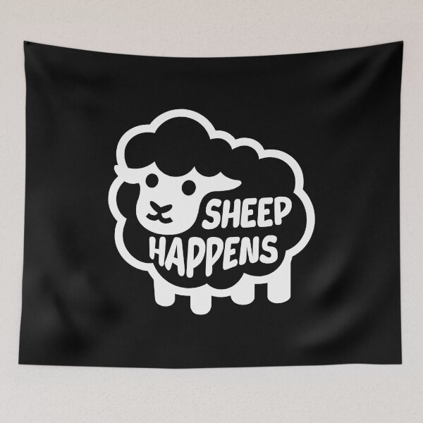 Item preview, Sheep Happens! Cute White And Black Sheep Pun designed and sold by PMCreative.