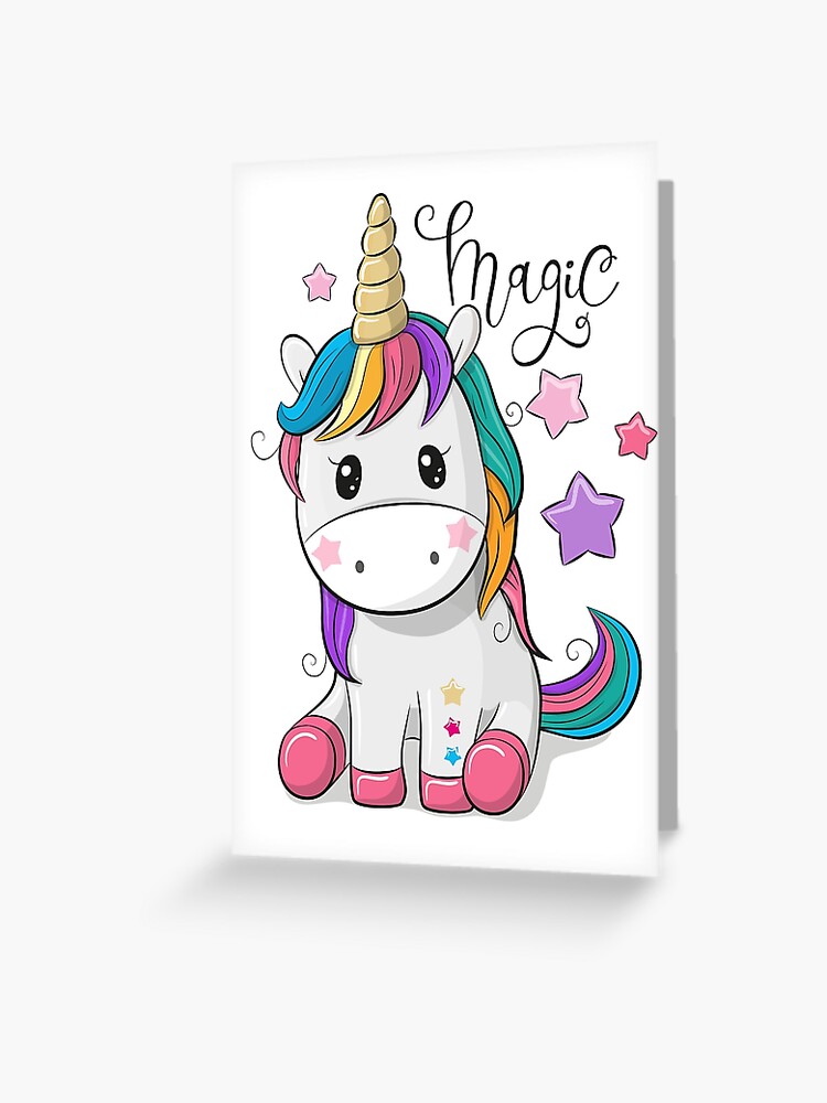Carte De Vœux Licorne De Dessin Anime Par Reginast777 Redbubble