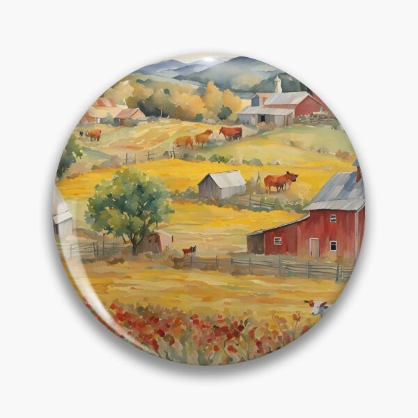 Item preview, Watercolor Countryside Landscape Rustic Farmhouse Art Print designed and sold by ThePinkProject.