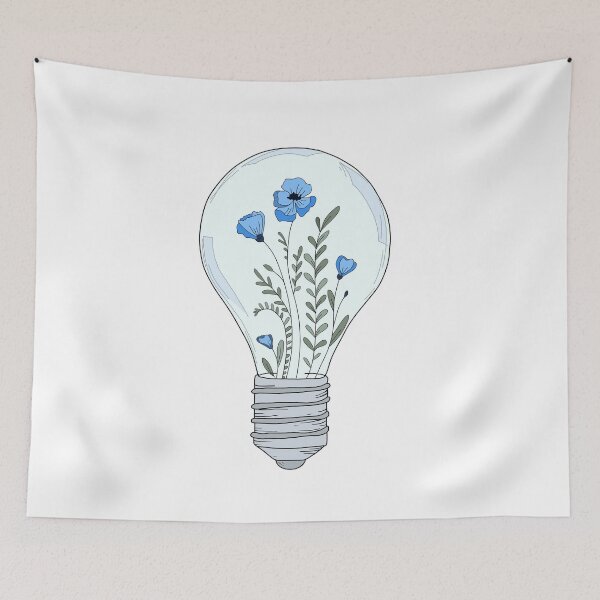 Item preview, Blooming lightbulb, Blue Flowers | Minimalistic Tattoo Design Style, Line Art Illustration | Blue Background  designed and sold by bymtsef.