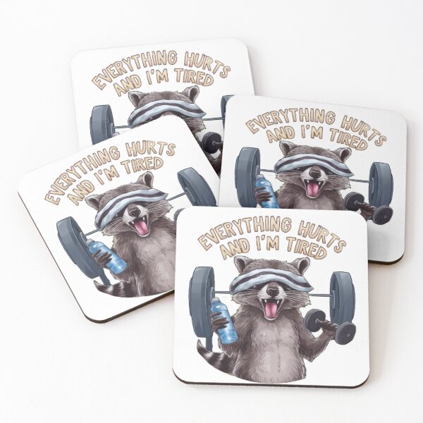Item preview, Everything Hurts And I'm Tired Funny Raccoon Meme Gym Cover designed and sold by SztylishDesigns.