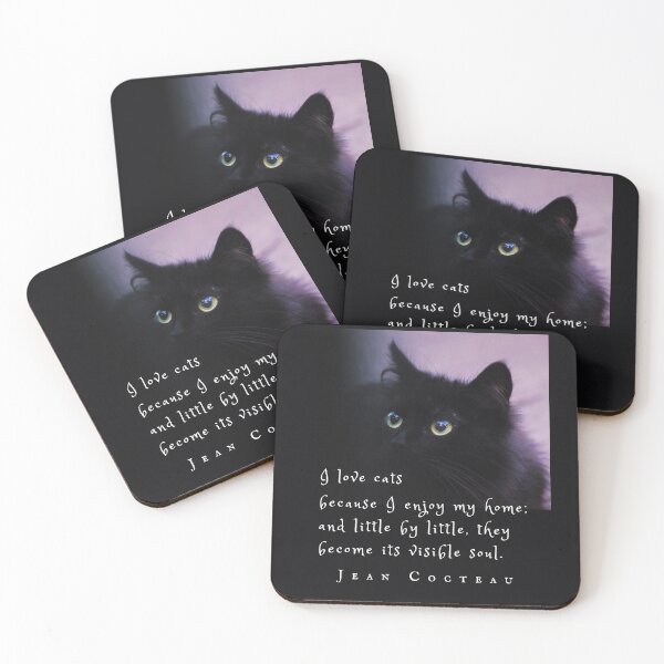 Item preview, Jean Cocteau quote: I love cats because I enjoy my home; and little by little, they become its visible soul. designed and sold by artbleed.