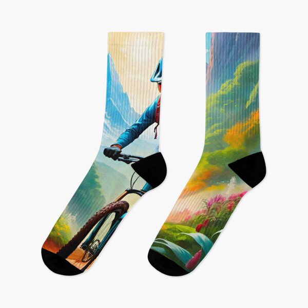 Item preview, Dynamic Colorful MTB Racer Amidst Thrilling Trails designed and sold by GrizzlyCollective.