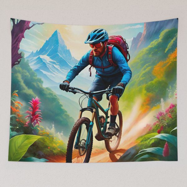 Item preview, Dynamic Colorful MTB Racer Amidst Thrilling Trails designed and sold by GrizzlyCollective.