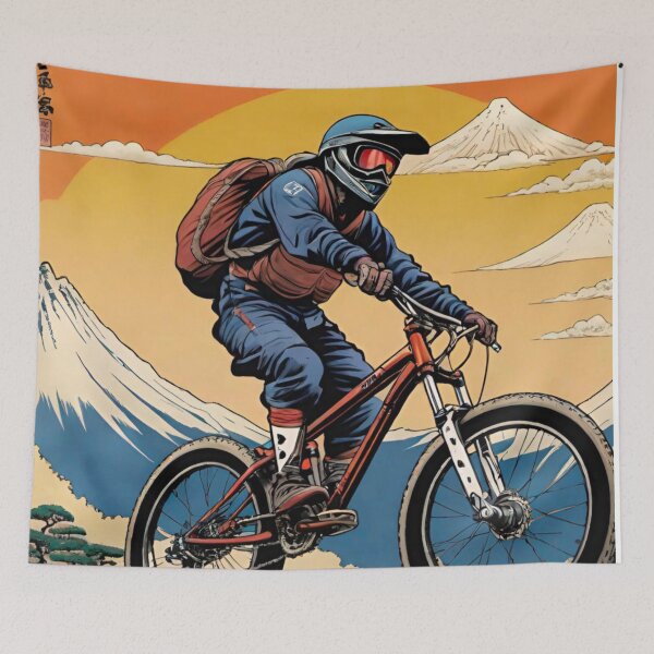 Item preview, MTB Racer Conquering Japanese Mountain Terrain designed and sold by GrizzlyCollective.