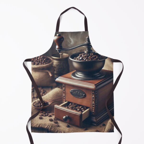 Item preview, A vintage coffee grinder overflowing with beans sits beside burlap sacks designed and sold by homydesign.