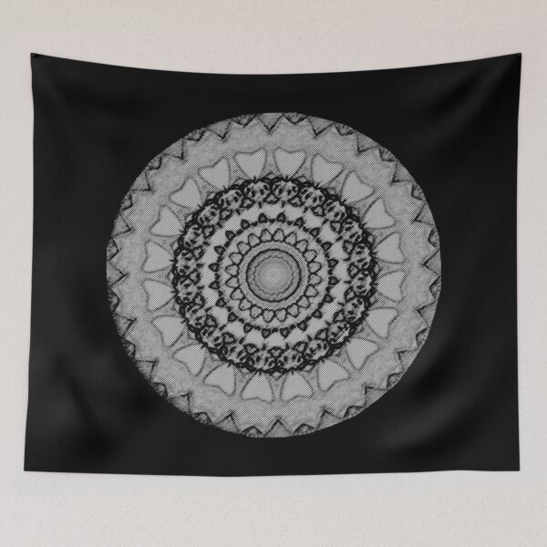 Item preview, Digital Flower Mandala Black Grey Halftone Abstract designed and sold by kattakitty.