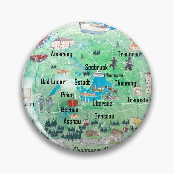 Item preview, Chiemgau Germany Illustrated Travel Poster Favorite Map Tourist Highlights designed and sold by artshop77.
