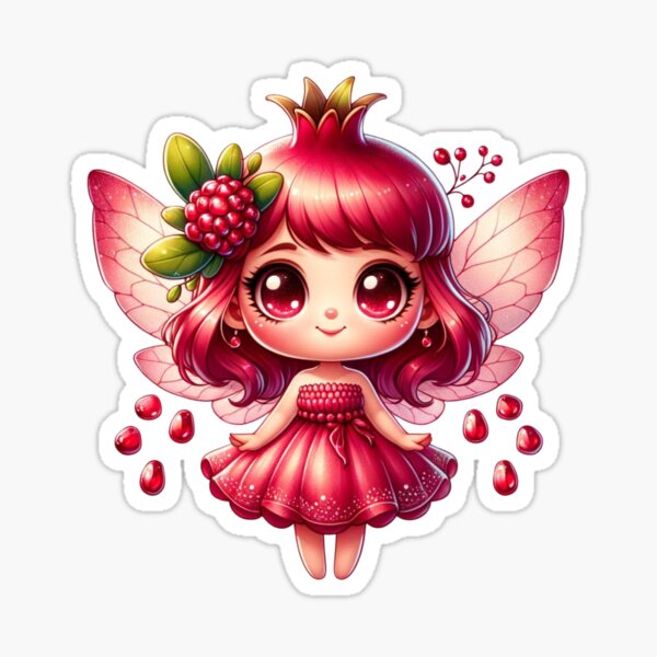 Item preview, Pink Pomegranate Fairy with Wings Cute Exotic Tropical Fruits Manga Anime Girl designed and sold by Annika Shurafa.