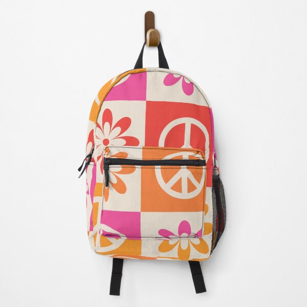 Item preview, Checkered Colorful Groovy Flowers and Peace Signs pattern designed and sold by Yasminepatterns .