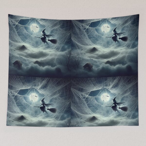Item preview, Mysterious Witch Flying Through Enchanted Moonlit Spiderweb designed and sold by freackly.